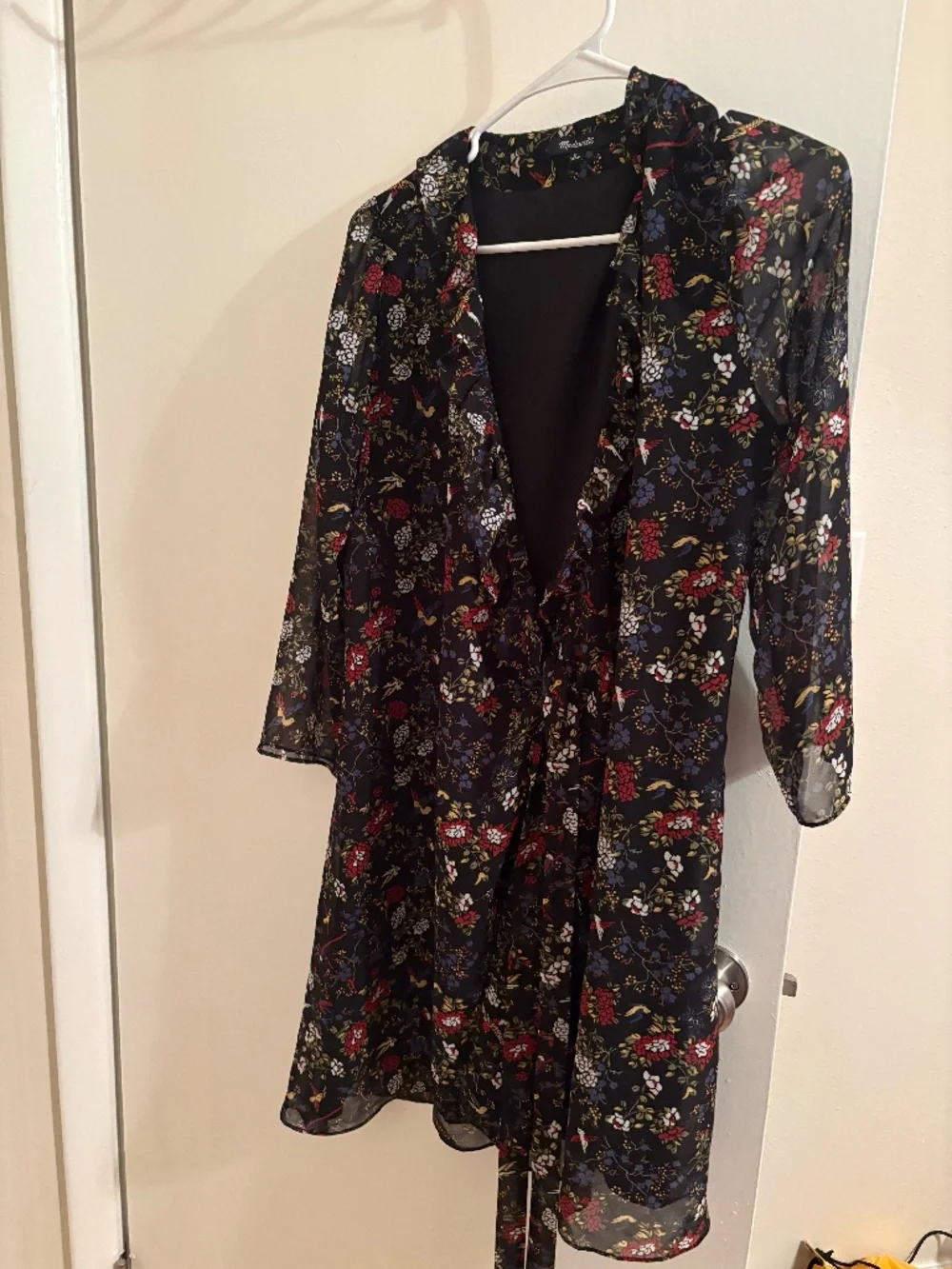 Madewell Sheer Sleeve Wrap Dress in Finch Floral, size medium - Picture 2 of 5